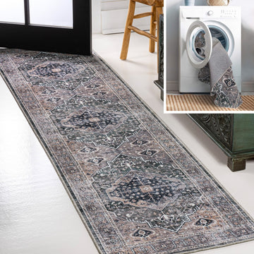 Alacati Ogee Medallion Washable Area Rug